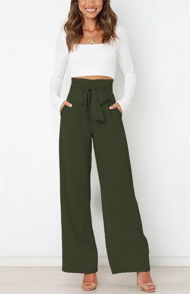 Design Wide-Leg Tie-Waist Pants Army Green Pants