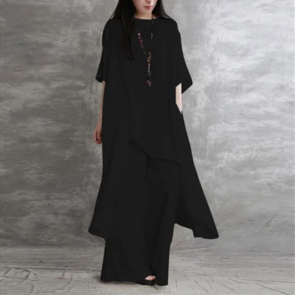 Design Loose Linen Tunic and Wide-Leg Pants Set White - 6