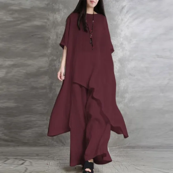 Design Loose Linen Tunic and Wide-Leg Pants Set White - 8
