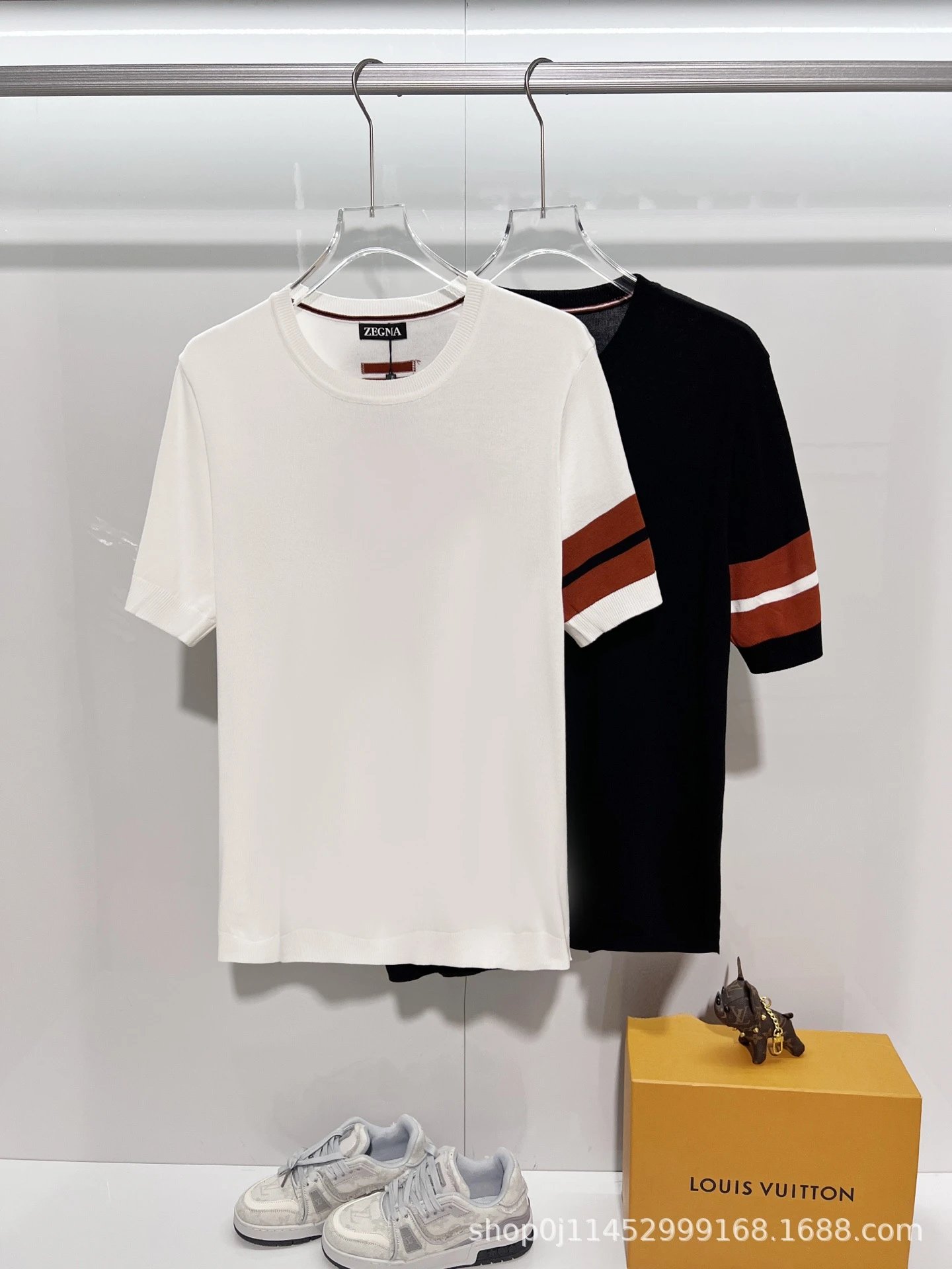Zegna Striped Sleeve Knit T-Shirt White - 3