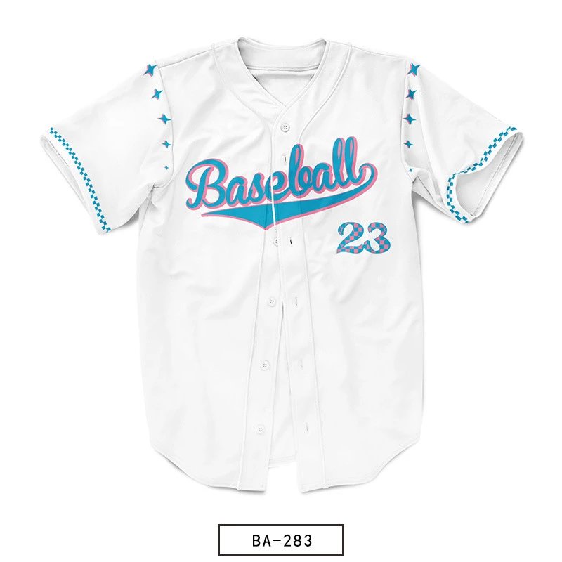 Design Baseball Jersey White with Teal and Pink Script