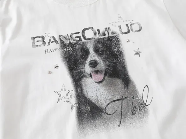 Design BANGOULUO Happy Dog Graphic Print Navy T-Shirt T-Shirts - 13
