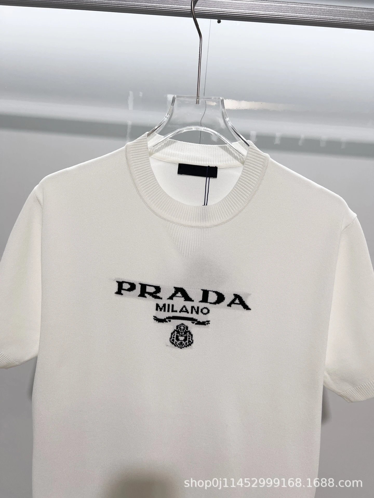 Prada Logo Knit T-Shirt White - 10