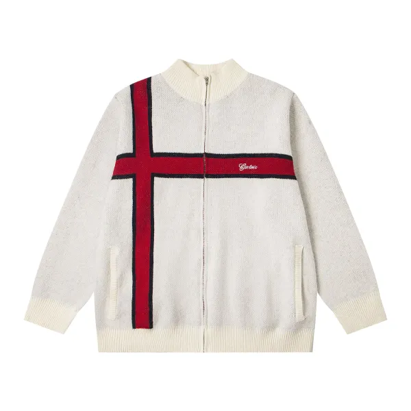 Corteiz Cross Stripe Knit Cardigan Beige Outerwear.cardigan - 3