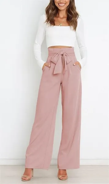 Design High-Waisted Paperbag Waist Wide-Leg Pants Black - 16