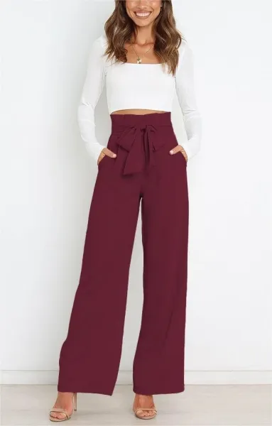 Design High-Waisted Paperbag Waist Wide-Leg Pants Black - 24