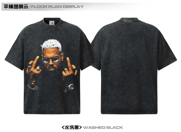 Design Graphic Print Acid Wash Black T-Shirt - 11