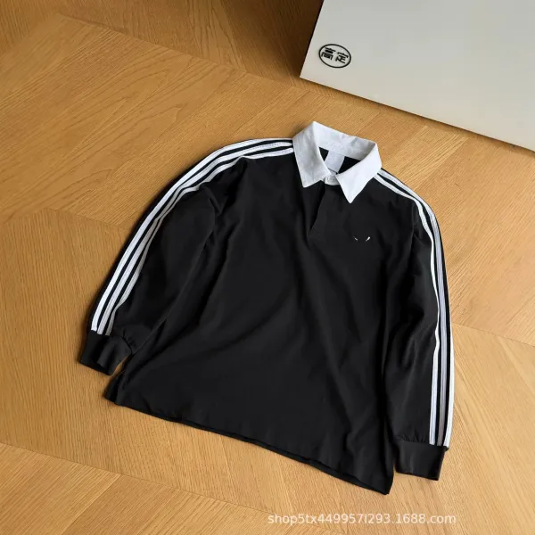 Adidas Originals Polo Black with White Collar and Three-Stripe Sleeves Polo Shirt - 1