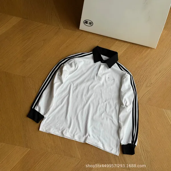Adidas Originals Polo Shirt White with Black Collar and Three-Stripe Sleeves Tops.polo - 1