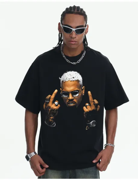 Design Graphic Print Acid Wash Black T-Shirt - 18