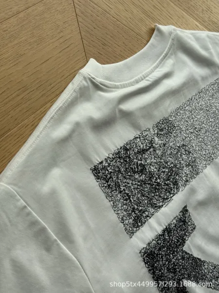 Design Abstract Scribble Print Oversized T-Shirt White - 8