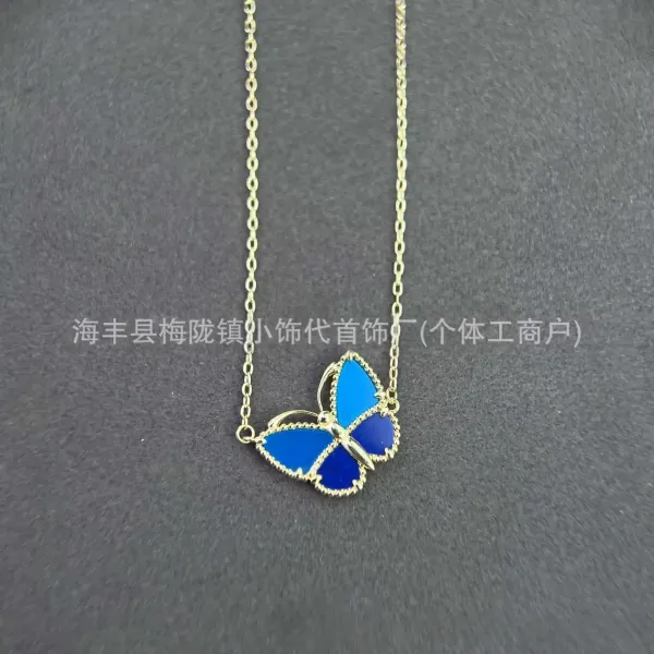 Design Butterfly Pendant Necklace Blue Enamel Gold-Tone Necklace Jewelry - 5
