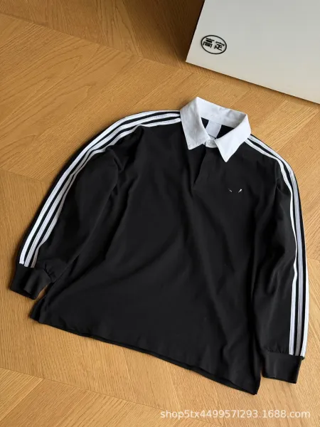 Adidas Originals Polo Black with White Collar and Three-Stripe Sleeves Polo Shirt - 4