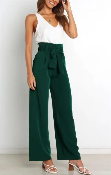 Design High-Waisted Paperbag Waist Wide-Leg Pants Black - 43