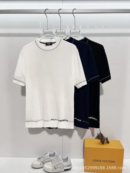 Fendi Knit T-Shirt White with Contrast Stitching - 3