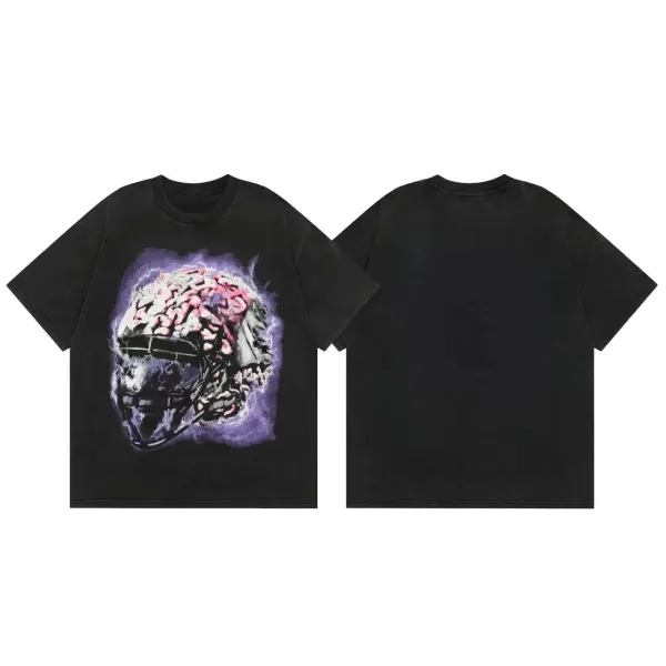 Design Graphic Hooded Face Print Black T-Shirt - 25