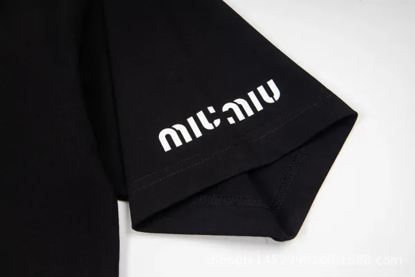 Miu Miu Logo Print Black T-Shirt - 7