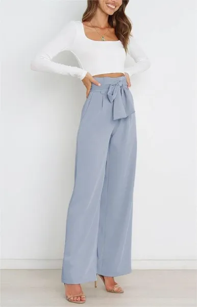 Design High-Waisted Paperbag Waist Wide-Leg Pants Black - 50