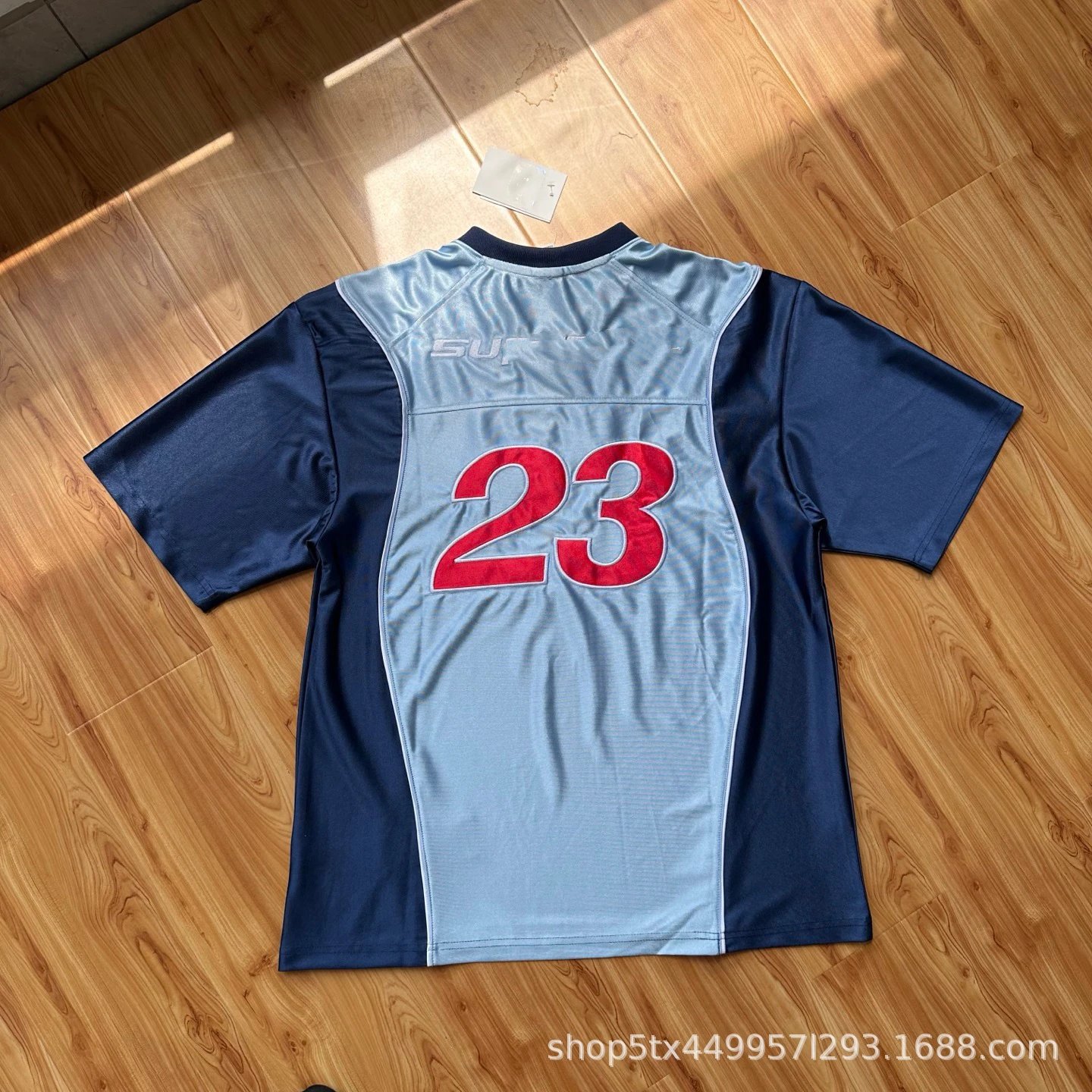 Design Basketball Shorts Light Blue with Navy and Red Numbering - 8