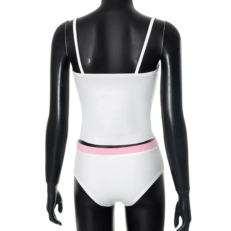 Design Daddy's Girl White Crop Top and Pink Trim Briefs Set Sets - 18