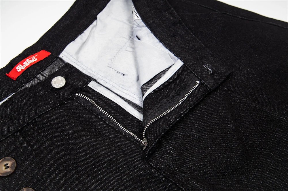 Design Wide-Leg Denim Trousers with Double-Breasted Button Detail Black Jeans - 9
