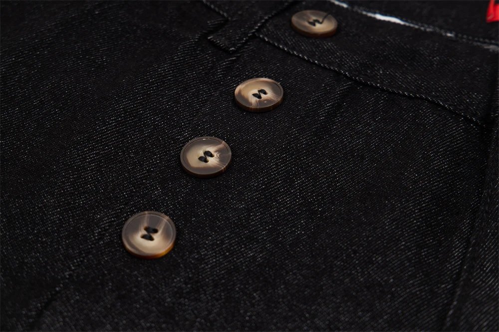 Design Wide-Leg Denim Trousers with Double-Breasted Button Detail Black Jeans - 10