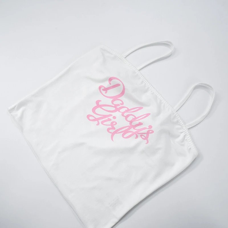 Design Daddy's Girl White Crop Top and Pink Trim Briefs Set Sets - 21