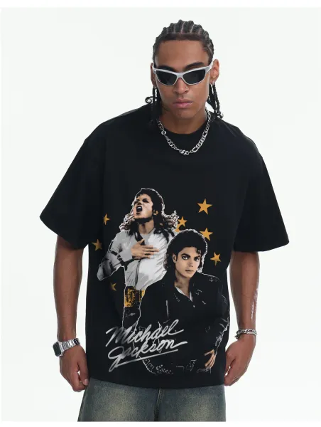 Design Michael Jackson Graphic Washed Black T-Shirt T-Shirts - 20