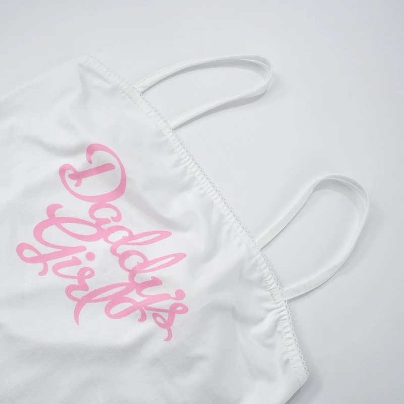Design Daddy's Girl White Crop Top and Pink Trim Briefs Set Sets - 22