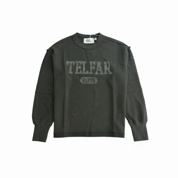 Telfar Thermal Waffle Knit Crewneck Sweatshirt Olive Green Sweater - 1
