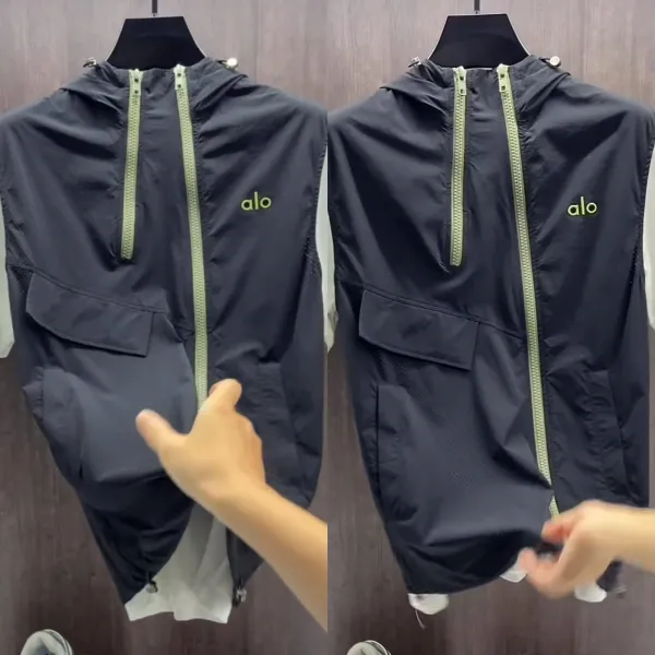 Alo Windbreaker Vest Black with Lime Green Zipper - 6