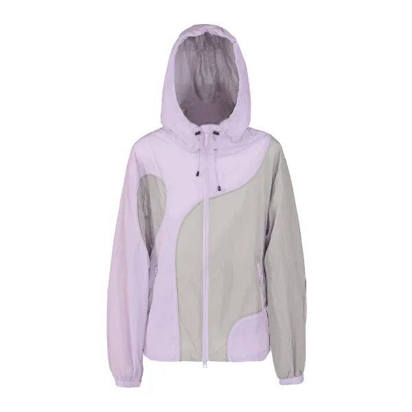Design Windbreaker Jacket Purple and Gray Color-Block Hooded Outerwear - 5