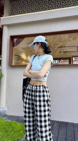 Design Gingham Check Wide-Leg Lounge Pants Black and White - 10