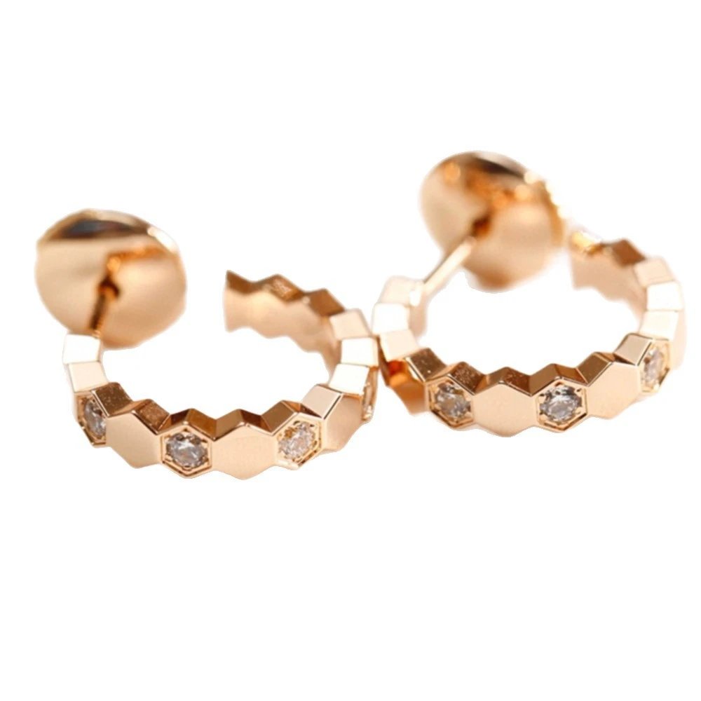 Gold Tone Hexagonal Crystal Hoop Earrings