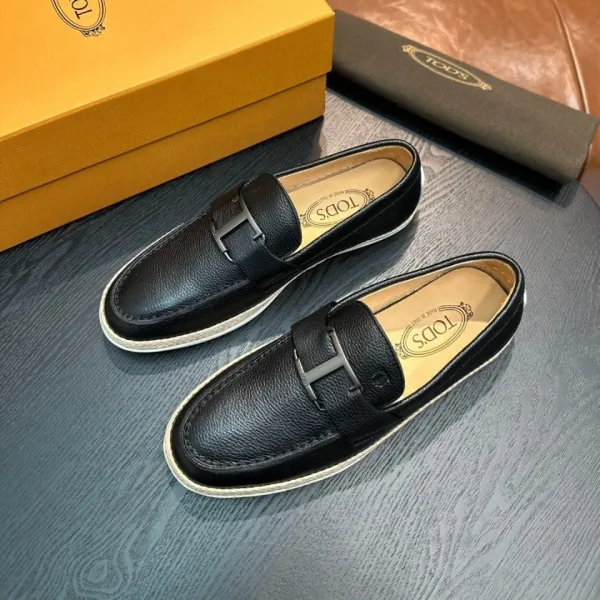 Tod's Gommino Loafers Black Leather with White Rubber Sole Loafers - 1