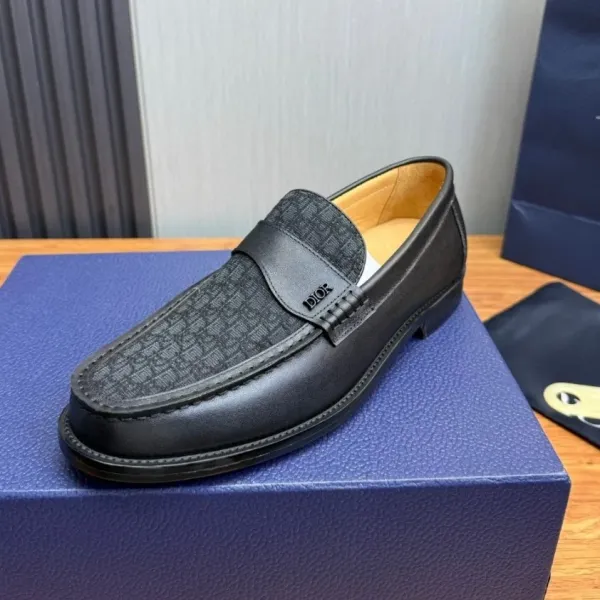Dior Oblique Loafer Black Leather and Monogram Canvas Loafers - 1