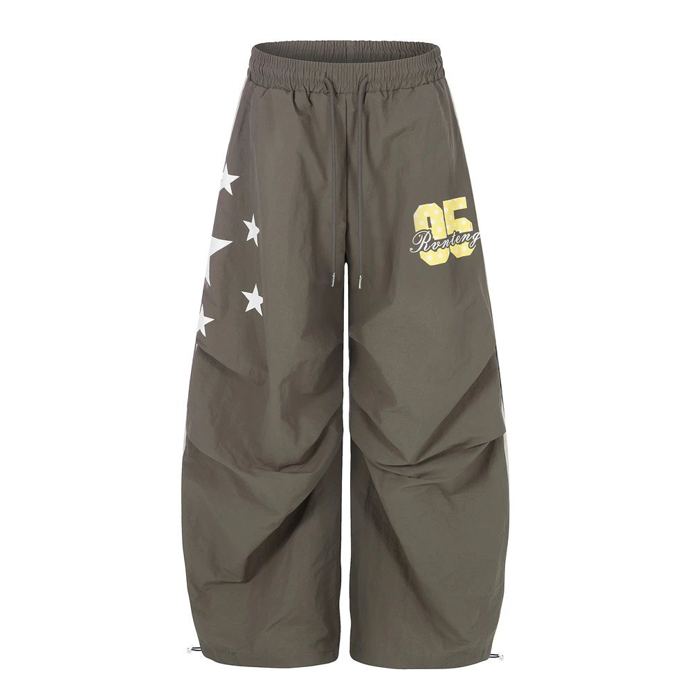 Design Ronteng Star Print Wide-Leg Cargo Pants Olive Pants