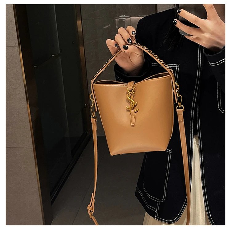 Saint Laurent Monogram Bucket Bag Tan Leather Handbag - 14
