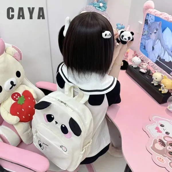 Design Panda-Themed Kawaii Backpack White Mini Backpack - 4
