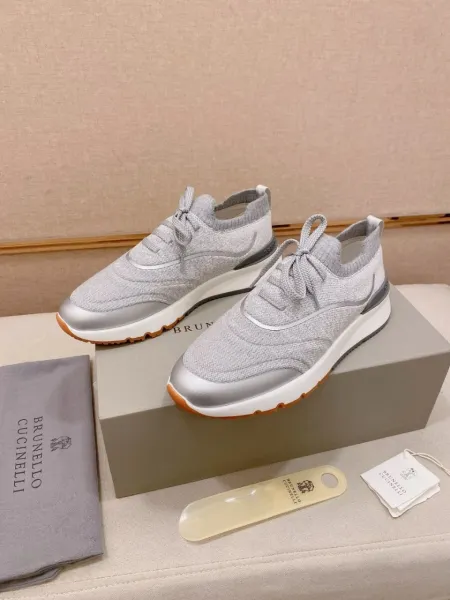 Design Brunello Cucinelli Knit Sneakers Navy Blue and Gray Sneakers - 4