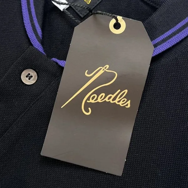 Needles Henley Long Sleeve Black Navy Trim Top - 22