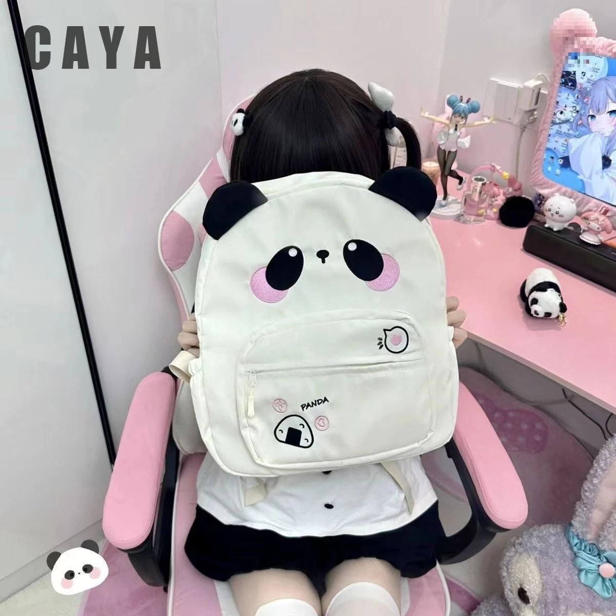 Design Panda-Themed Kawaii Backpack White Mini Backpack - 7