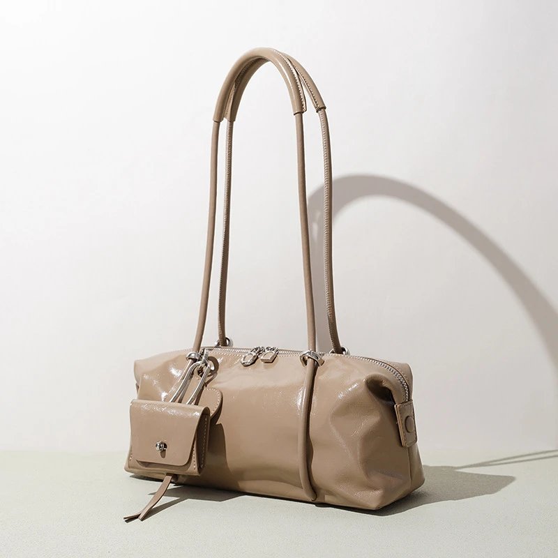 Light Blue Patent Leather Bowler Bag Minimalist Design