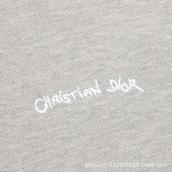 Dior Gray Piqué Polo with White Trim and Script Logo Tops Polo - 8