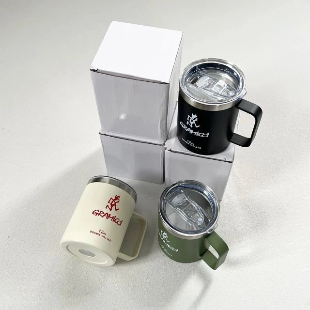 Design Gramici 12oz Double Walled Insulated Mug in Cream, Olive Green, and Black Accessories - 13