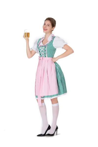 Design Traditional Bavarian Dirndl Dress Blue and White Gingham with White Blouse and Black Heels Dress - 23