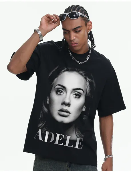 Design Adele Portrait Graphic White T-Shirt T-Shirts - 19