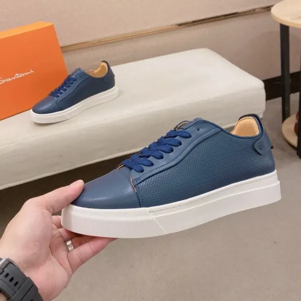 Design Santoni Perforated Leather Sneakers Navy Blue Sneakers - 1