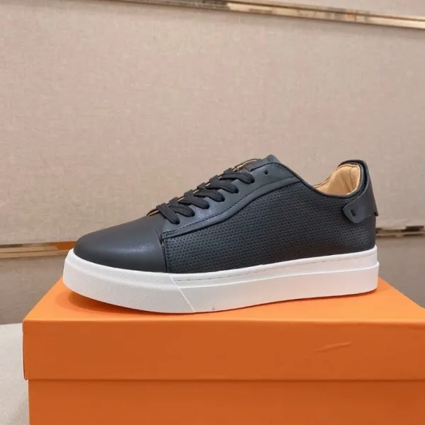Design Perforated Leather Sneakers Black and White - 1