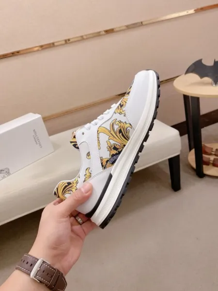 Versace Barocco Print Leather Sneakers White Gold - 1